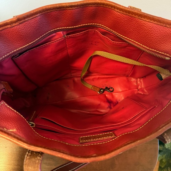 Vintage Dooney & Bourke Red & Brown Leather Tote Bag - Picture 4 of 5